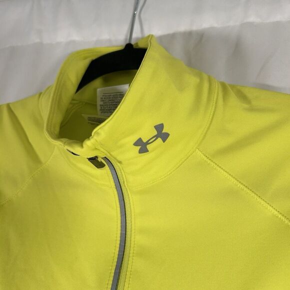 Under Armour Running Jacket Women's Large Bright Yellow Fitted Long Sleeve Mock - Picture 4 of 10